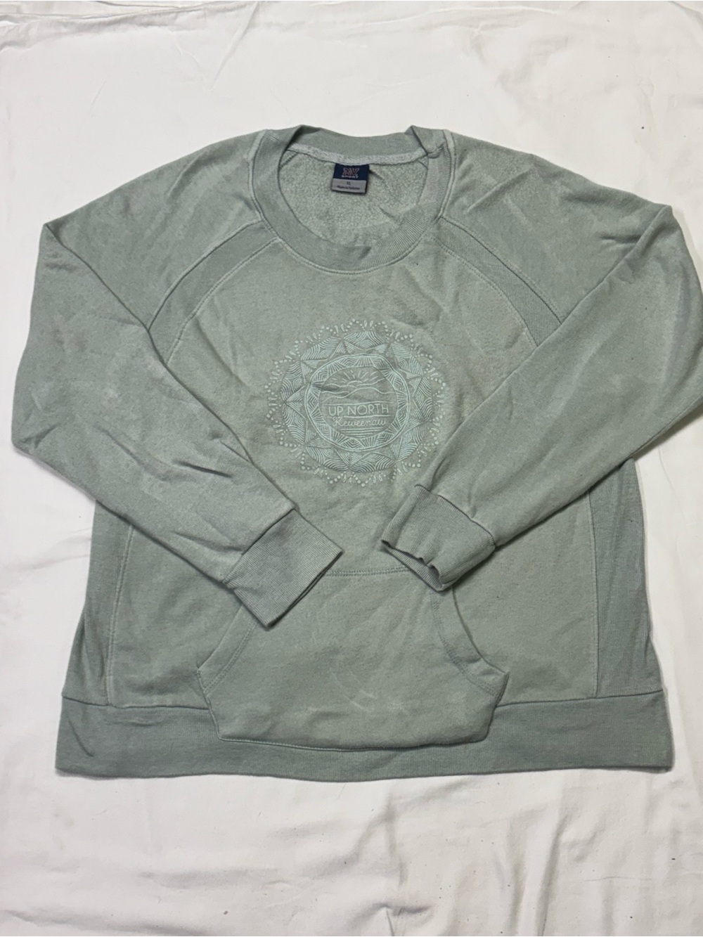 MV Sport Men's Sage Green Crewneck Sweatshirt with Embroidered Medallion